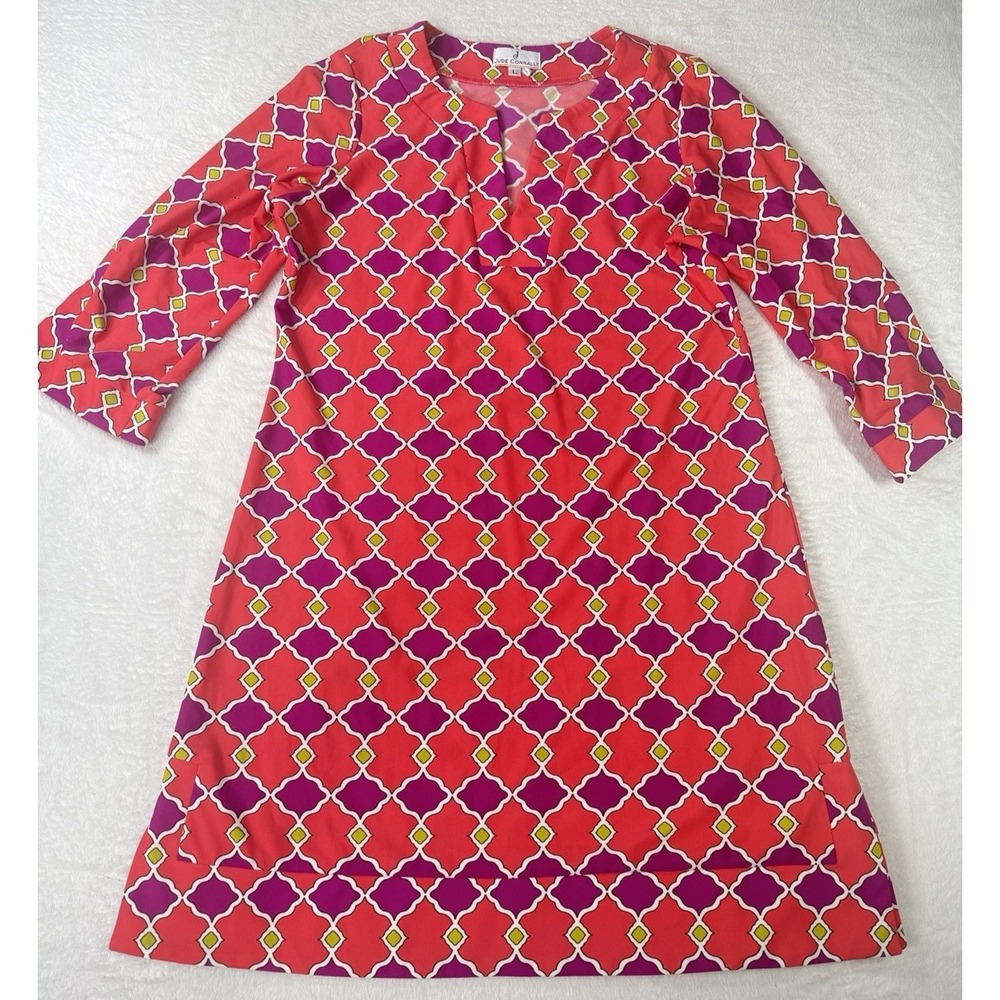 Jude Connally Allison Printed Shift Dress Large Geometric‎ Resort Made in USA